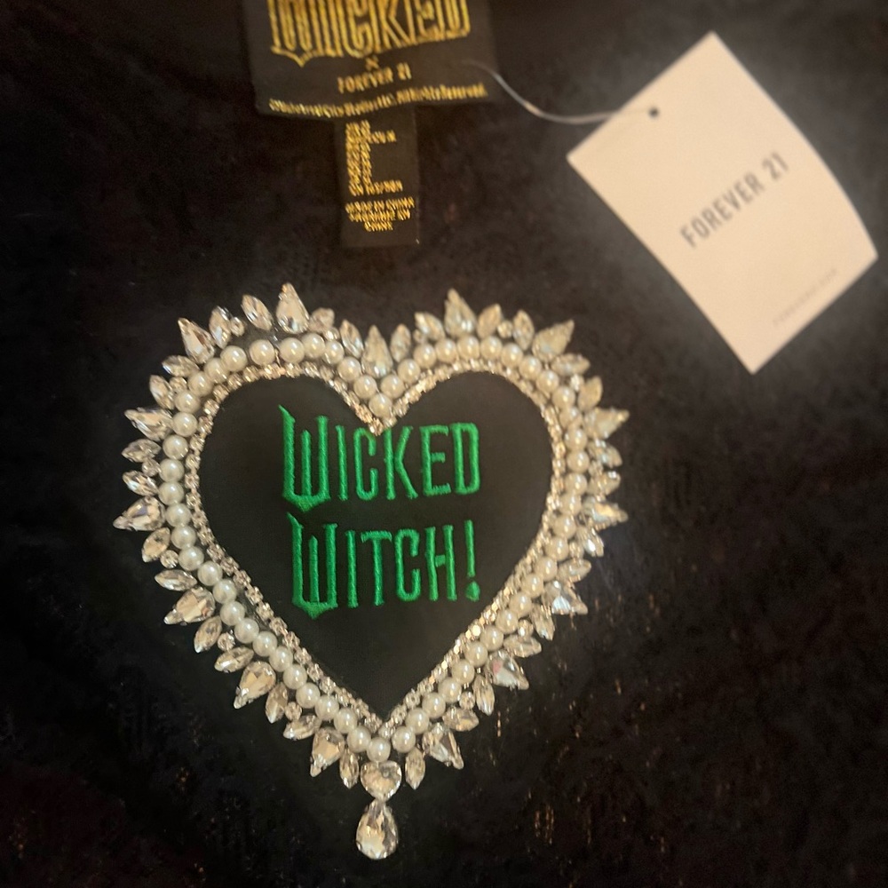 Forever 21 Black Top with Wicked Witch Heart Design